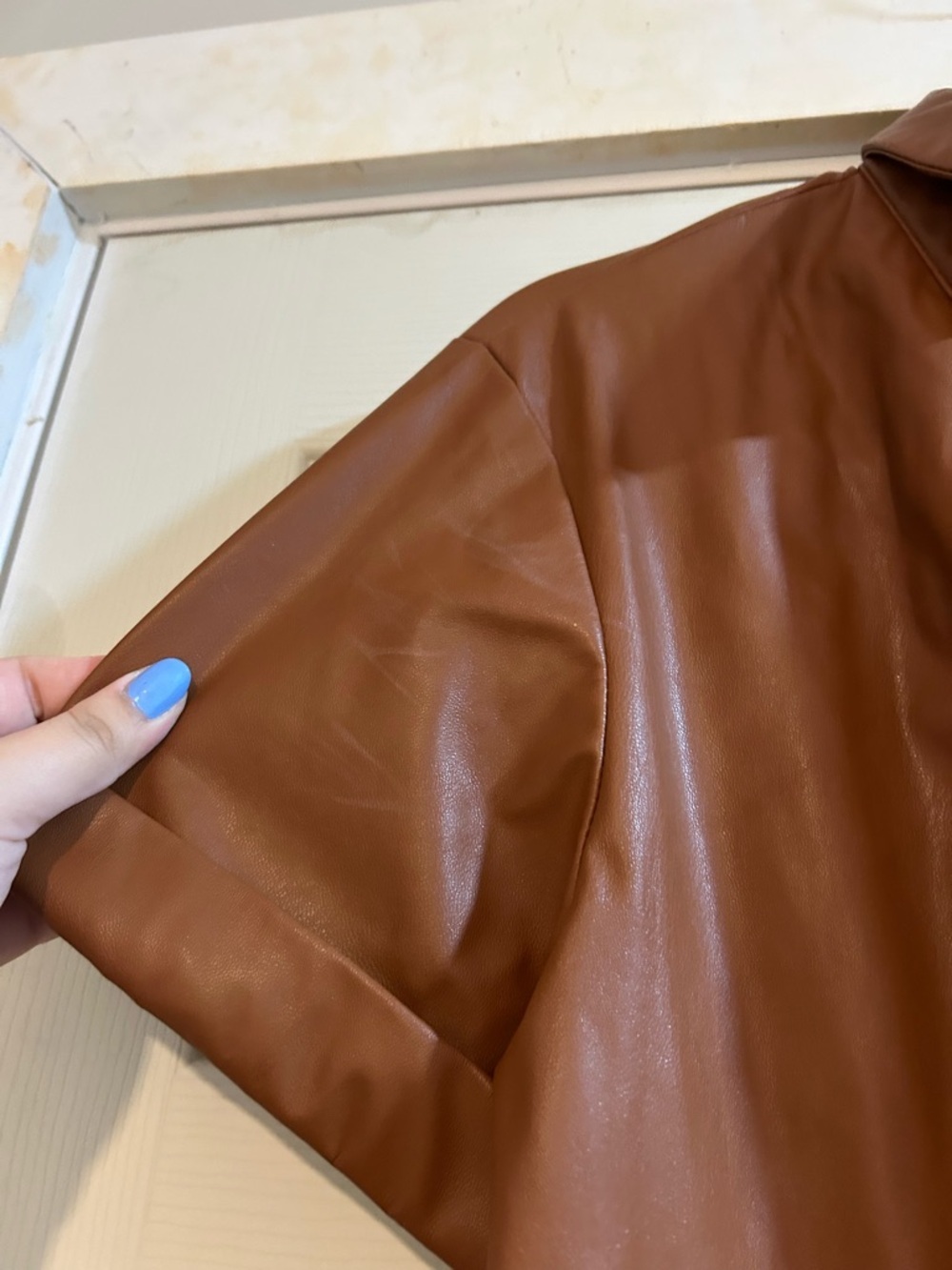 Nine West Cognac Faux Leather Midi Wrap Dress - Picture 4 of 6